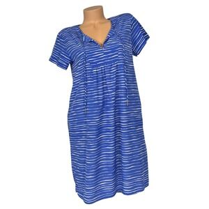 Gap Gloria Dress Blue White Stripe Short Sleeve V-Neck Tassel Pocket M Petite